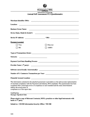 PCI Compliance Self Assessment Questionnaire