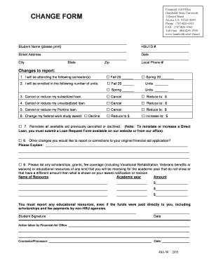 Humboldt State University Financial Aid Change Form