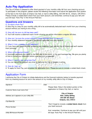City of Ontario Auto Pay Application