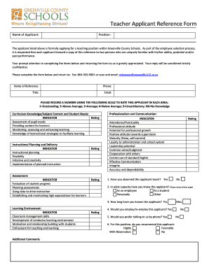 Teacher Applicant Reference Form