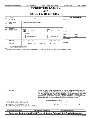 Texas Ethics Commission Lobby Activities Report Form LA