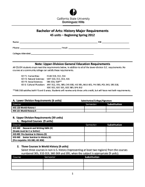 California State University History Major Requirements Form