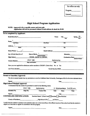 High School Program Application