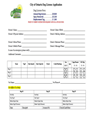 City of Ontario Dog License Application