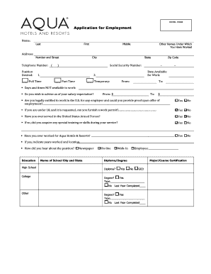 Hotel Employment Application Form