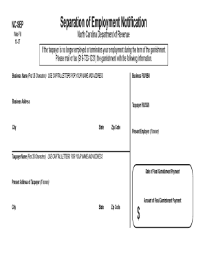 North Carolina Employment Separation Notification