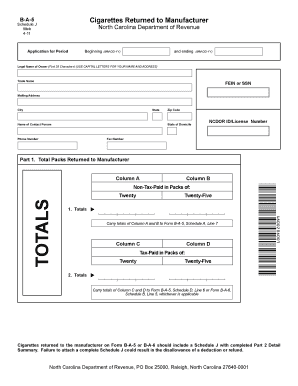 North Carolina Cigarette Return Form