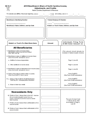 North Carolina K-1 Form 2010