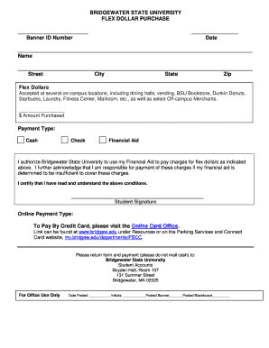 Bridgewater State University Flex Dollar Purchase Form
