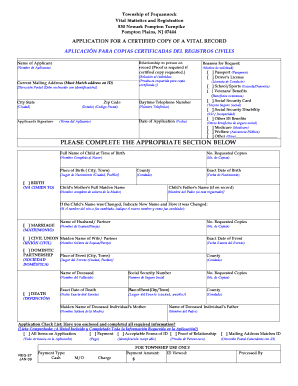 Application for Certified Copy of Vital Record