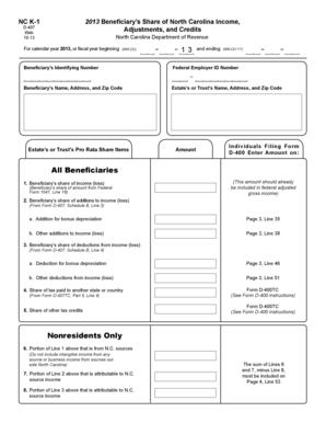 North Carolina K-1 Form 2013
