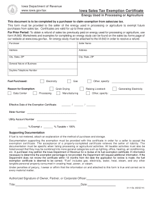 Iowa Sales Tax Exemption Certificate