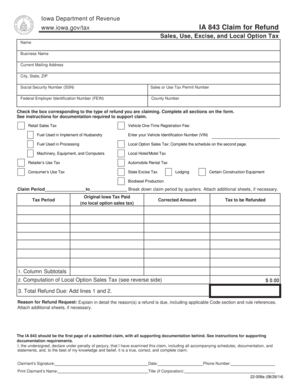 Iowa IA 843 Claim for Refund