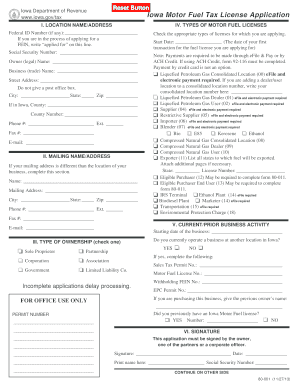 Iowa Motor Fuel Tax License Application