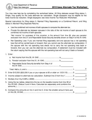 2015 Iowa Alternate Tax Worksheet