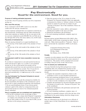 Iowa Corporation Estimated Tax Payment Instructions
