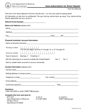Iowa Fuel Tax Refund Direct Deposit Authorization