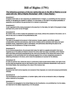 Bill Of Rights 1791 Worksheet Answers - Fill Online, Printable, Fillable,  Blank | pdfFiller
