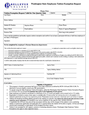 Washington State Employees Tuition Exemption Request