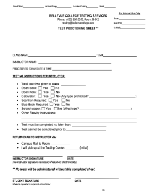 Bellevue College Test Proctoring Sheet