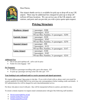 UK Airport Shuttle Service Agreement