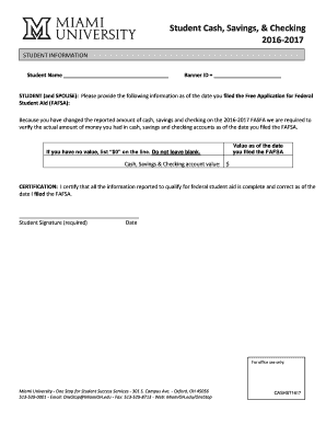 Student Cash Savings Checking Form