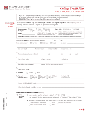 College Credit Plus Application for Admission