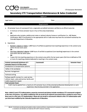 CTE Evaluation Worksheet
