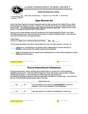 Aldine ISD Child Records Privacy Form