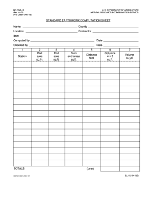 Land mortgage agreement - STANDARD EARTHWORK COMPUTATION SHEET County Location - efotg nrcs usda