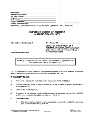 Arizona Adult Guardianship Order