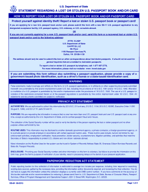 US Passport Lost or Stolen Report Form