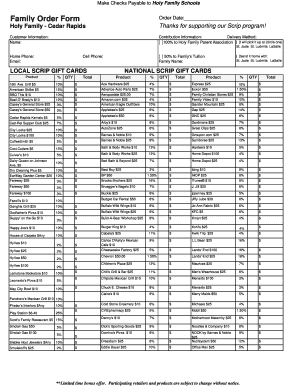 Holy Family Schools Scrip Order Form