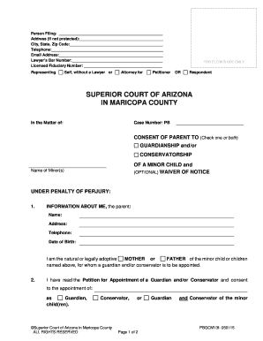 Consent of Parent to Guardianship and Conservatorship of a Minor Child
