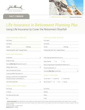 Life Insurance Retirement Planning Form