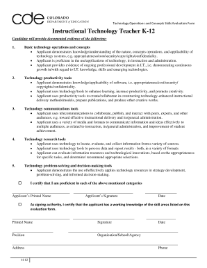 Technology Operations and Concepts Skills Evaluation Form