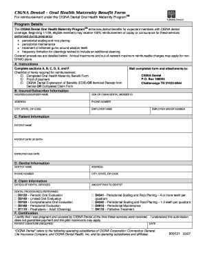 CIGNA Dental Oral Health Maternity Benefit Form
