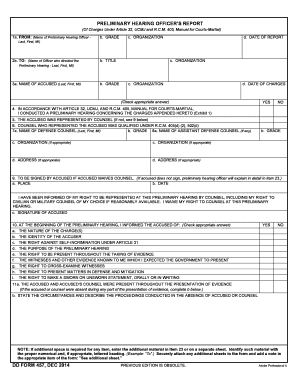 Preliminary Hearing Officer's Report