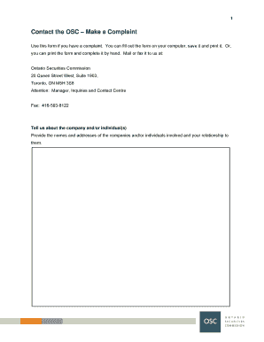 Ontario Securities Commission Complaint Form