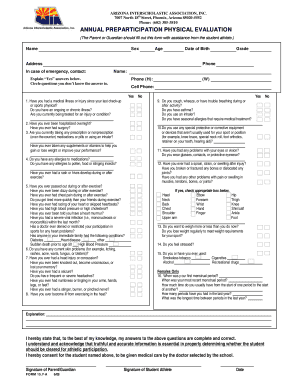 Arizona Annual Preparticipation Physical Evaluation
