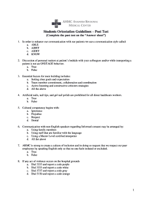 Students Orientation Guidelines Post Test