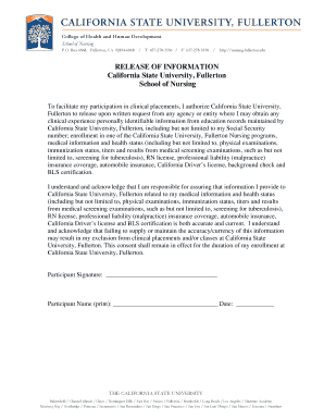 Release of Information for Nursing Clinical Placements