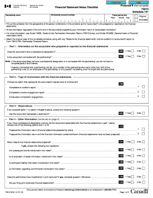 T5013 Schedule 141 Financial Statement Notes Checklist