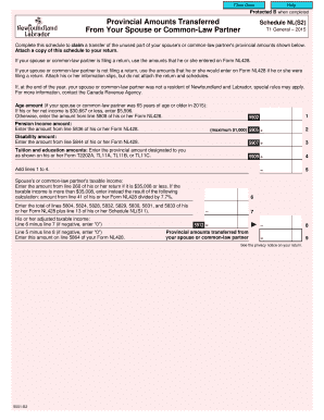 Schedule NL(S2) - Provincial Amounts Transferred