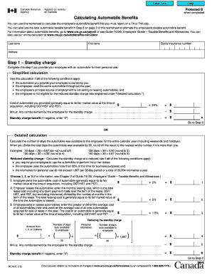 Canadian Automobile Benefit Worksheet