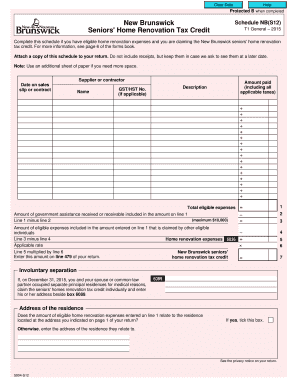 New Brunswick Seniors' Home Renovation Tax Credit Form