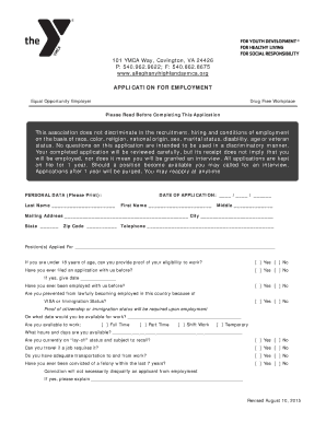 General application template - APPLICATION FOR EMPLOYMENT - Alleghany Highlands YMCA - alleghanyhighlandsymca