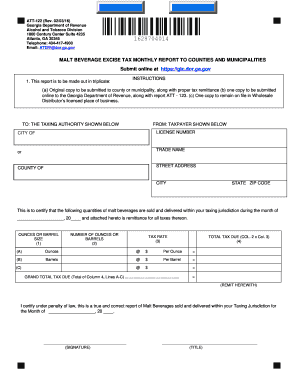 Georgia Malt Beverage Excise Tax Monthly Report