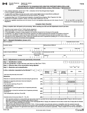 Canadian Exploration Expenditures Adjustment Form T101B