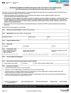 Canada Non-Resident Tax Treaty Benefit Declaration